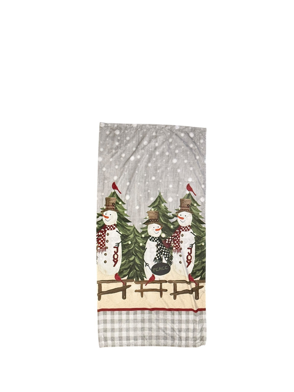 Christmas Themed Shower Curtain Snowmen Peace & Joy Gray Green Holiday Winter